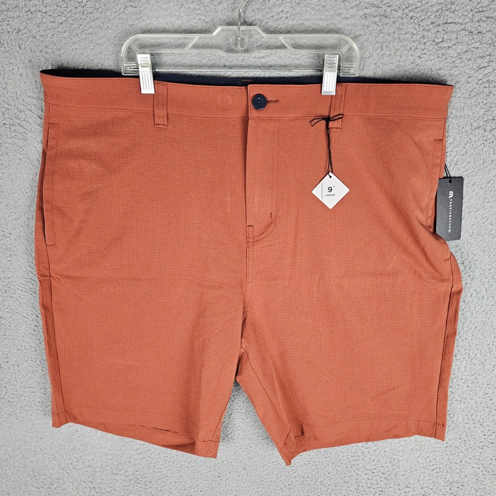 Travis Mathew Shorts Mens 40 Orange 9" Golf Performance Textured Step Dance